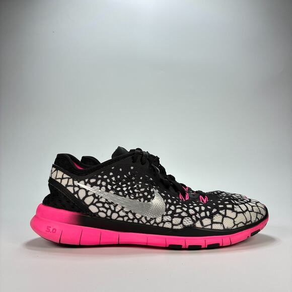 Nike Free 5.0 TR Fit 5 Print Black Pink Running Shoes 704695-012 Women's Size 7 - Picture 1 of 10